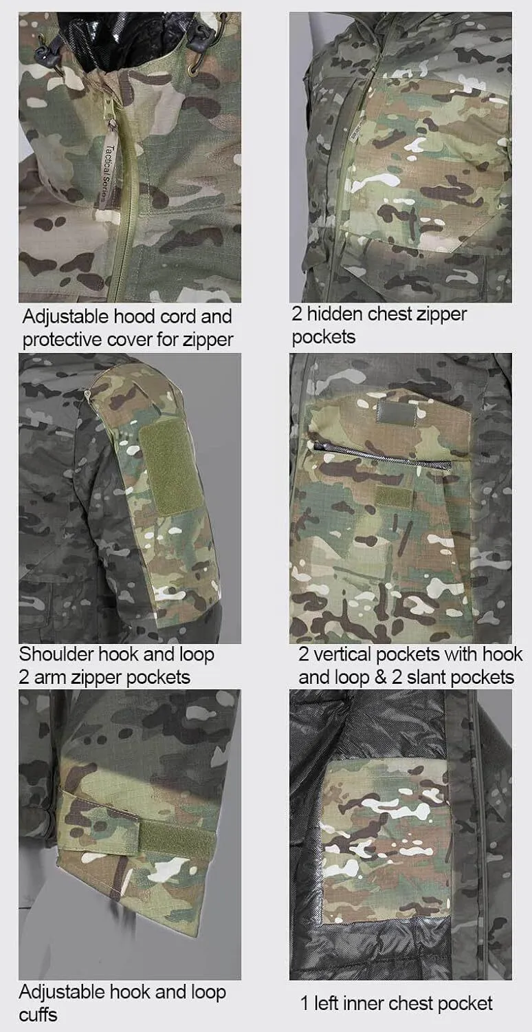 Men's Snow Ski Jacket Camo Tactical Warm Jacket Waterproof Hooded Coat Windproof Winter Parka with 9 Pockets