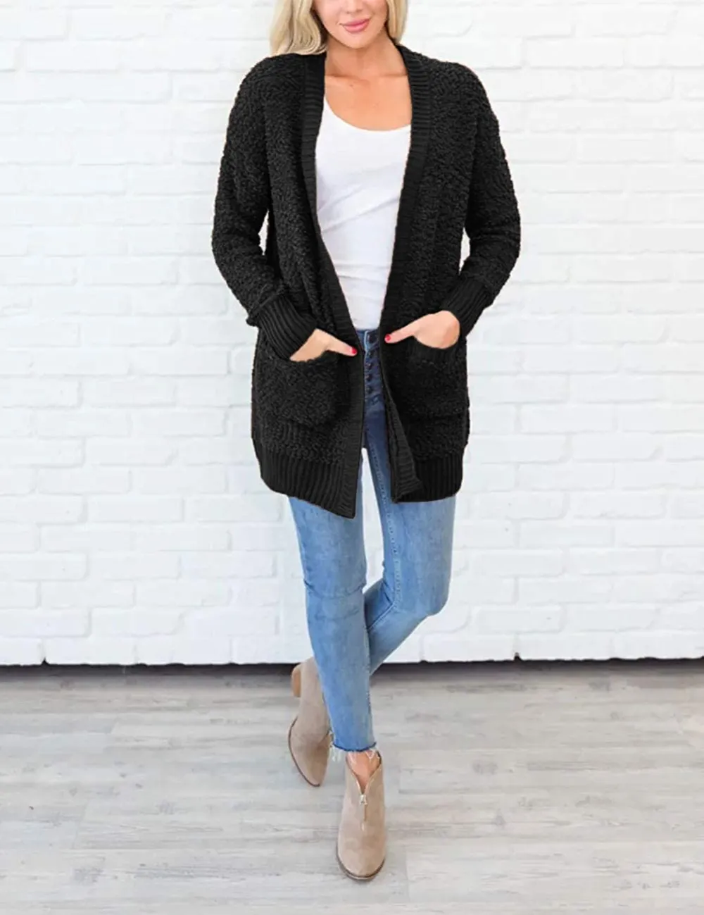 Women's Long Sleeve Soft Chunky Knit Sweater Open Front Cardigans Outwear Coat