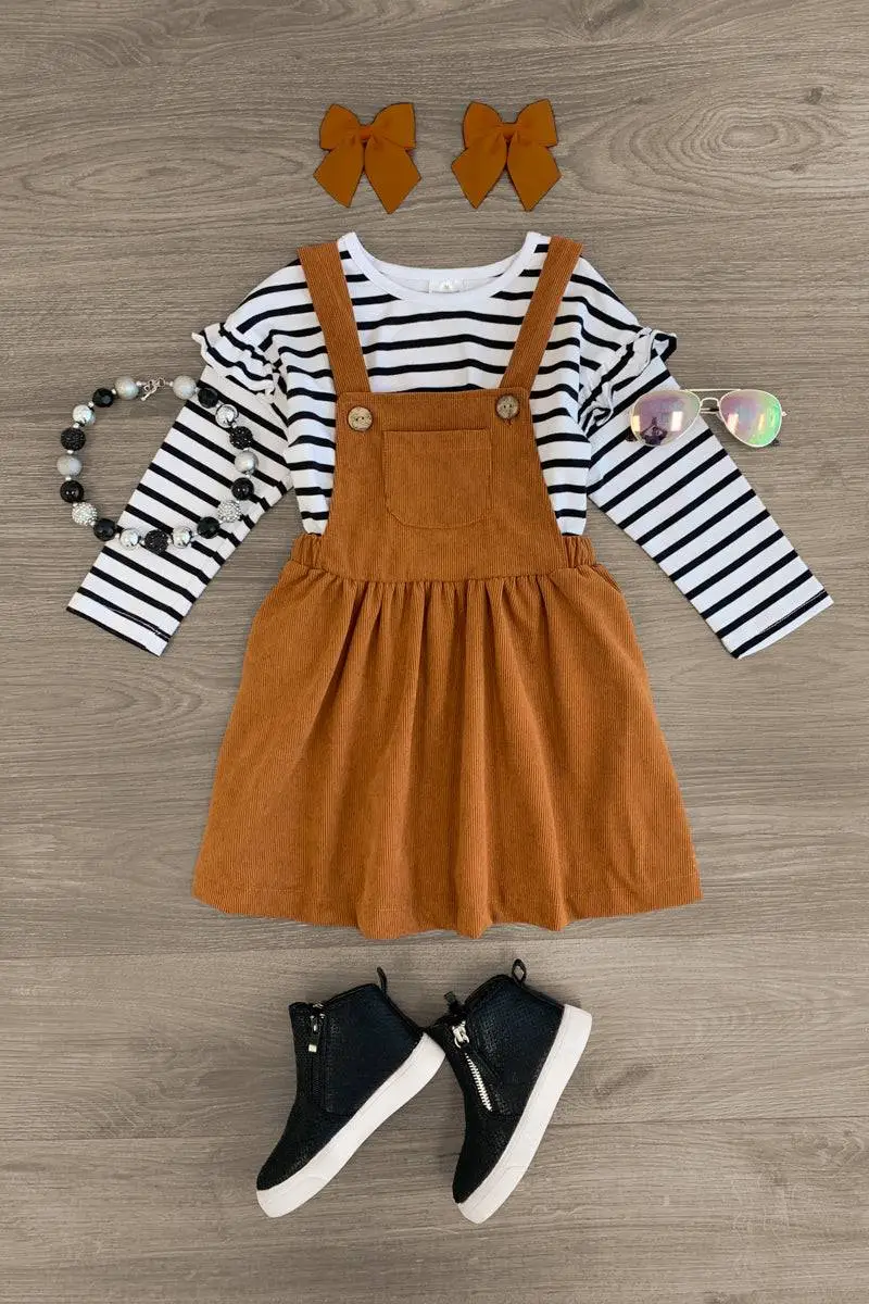 Striped Corduroy Jumper Dress Set