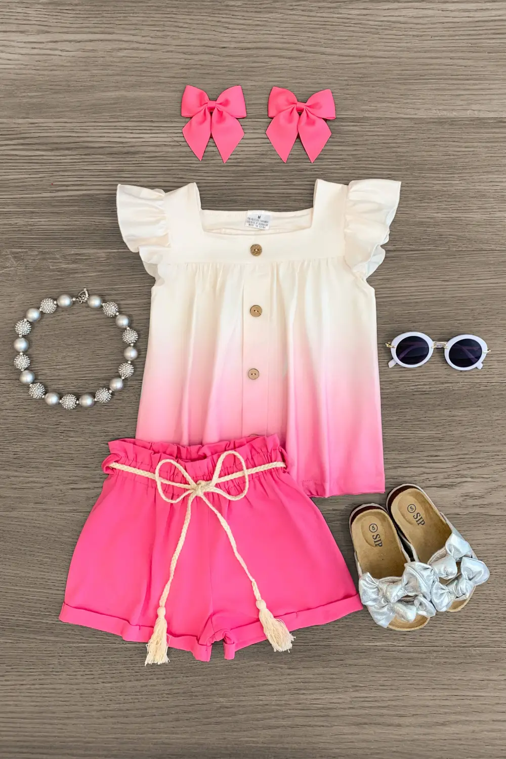 White & Hot Pink Ombre Short Set