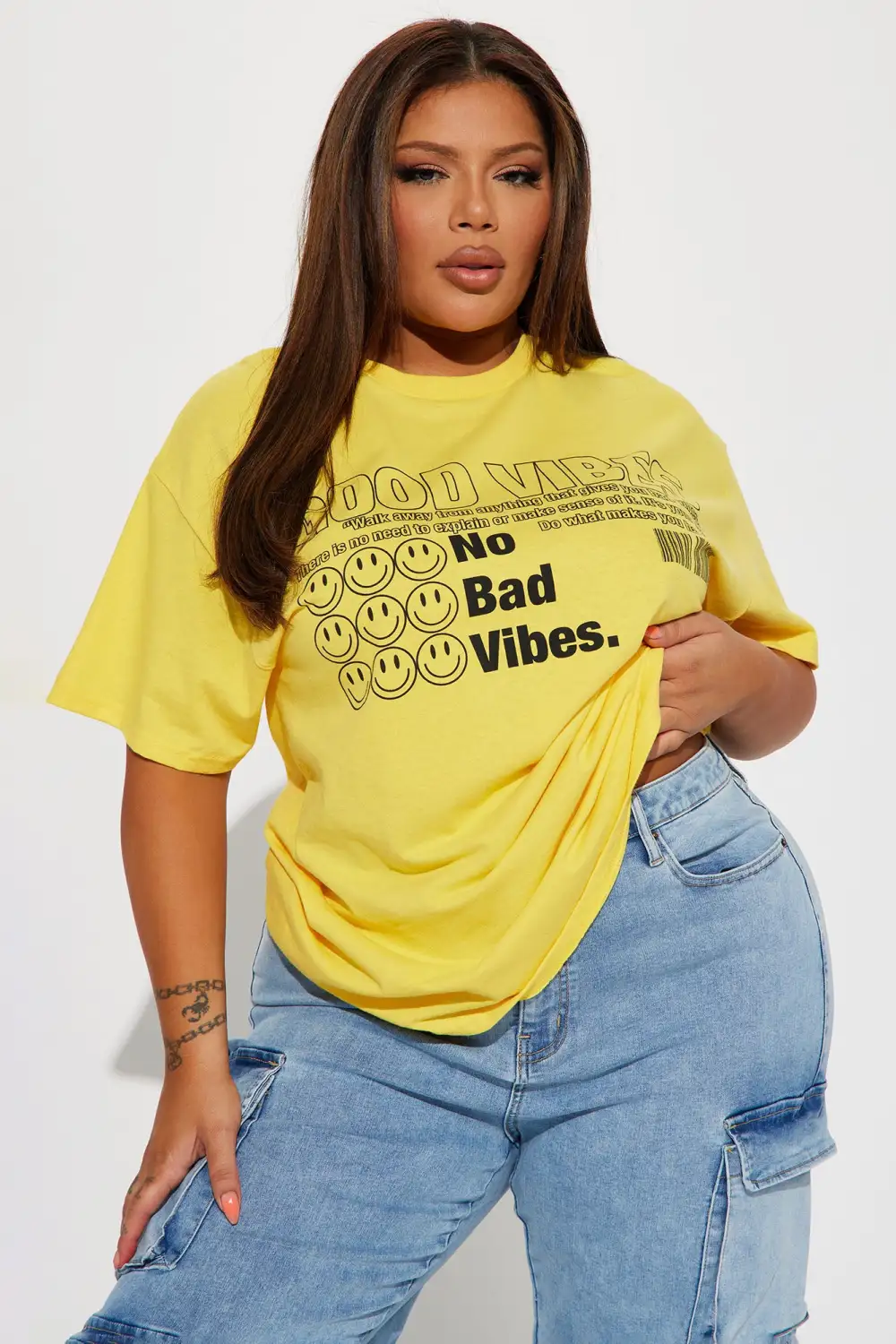 No Bad Vibes Smiley T-Shirt - Mustard