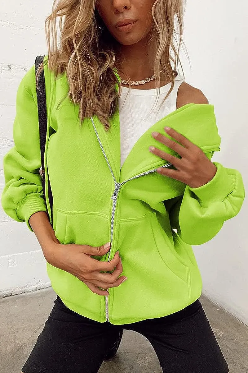 Women's Cute Hoodies Teen Girl Fall Jacket Oversized Sweatshirts Casual Drawstring Zip Up Y2K Hoodie with Pocket