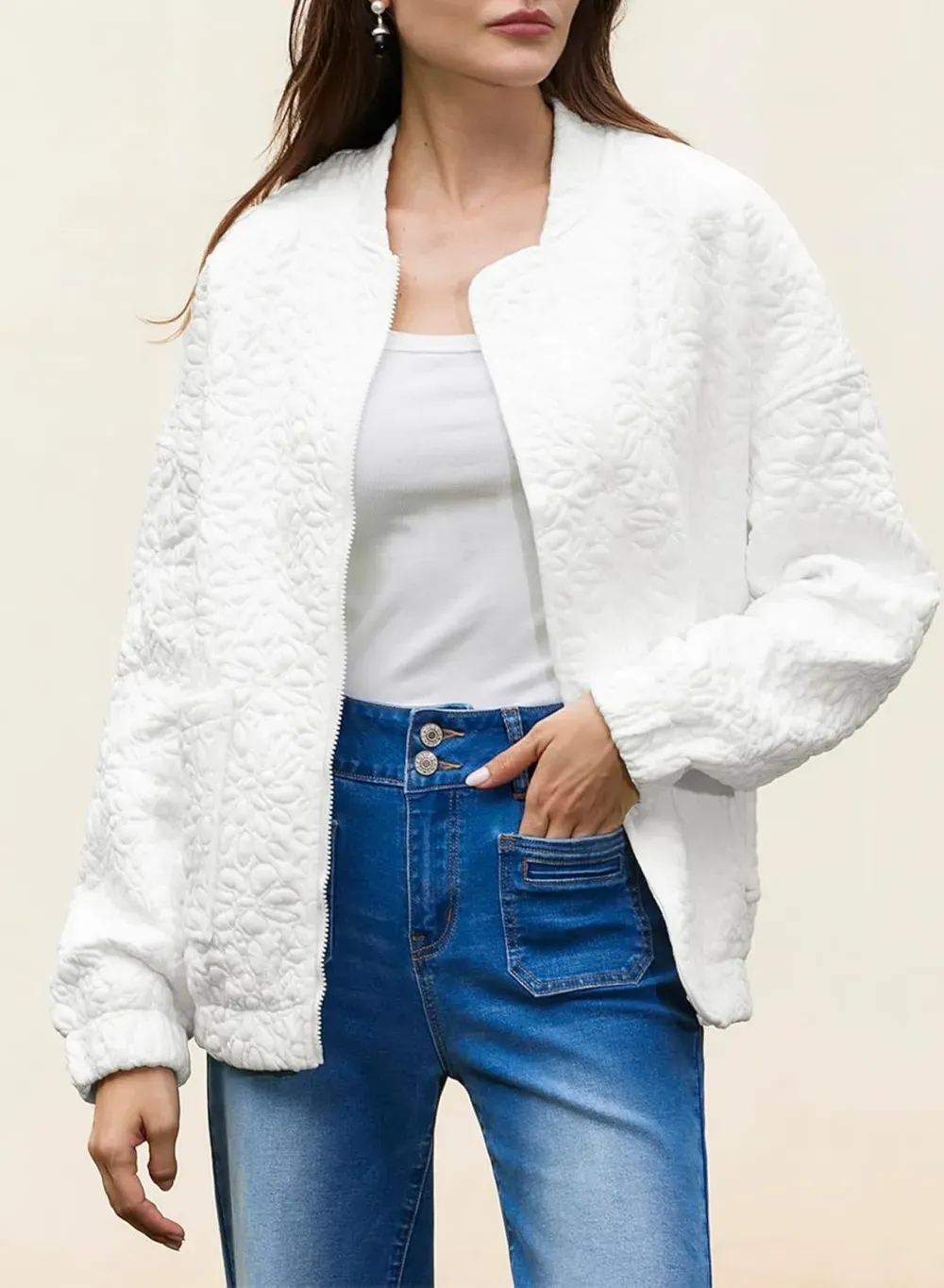 Jackets for Women Spring Fashion 2025 Cute Jacquard Coats Lightweight Zip Up Jackets Dressy Casual