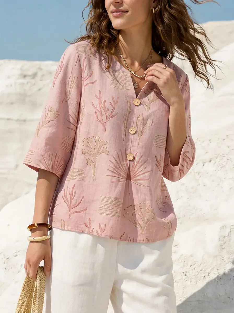 Women's Nashville Vacation Coral Reef Printed V-neck top