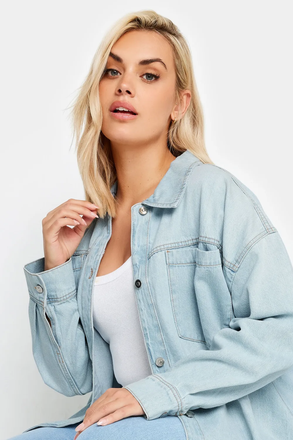 YOURS Curve Light Blue Denim Western Style Shacket