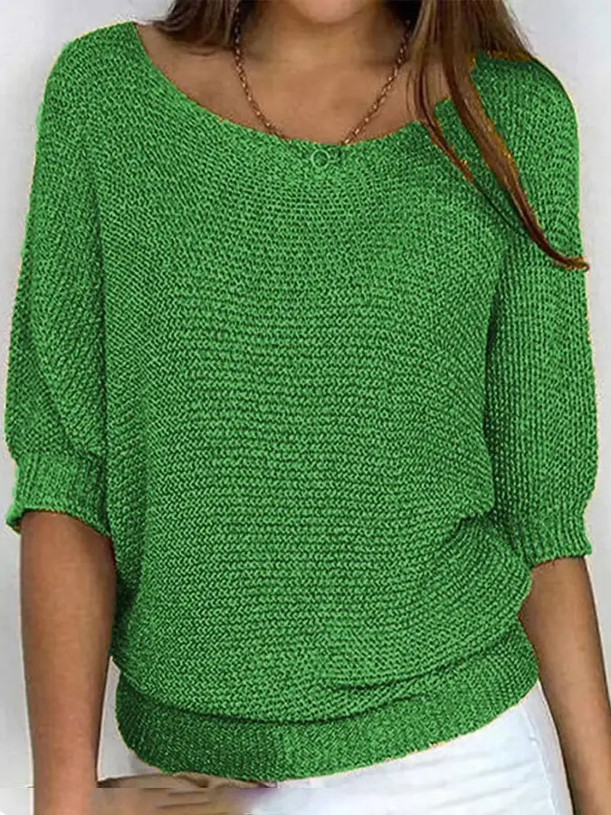 Women's solid color casual loose three-quarter sleeve sweater