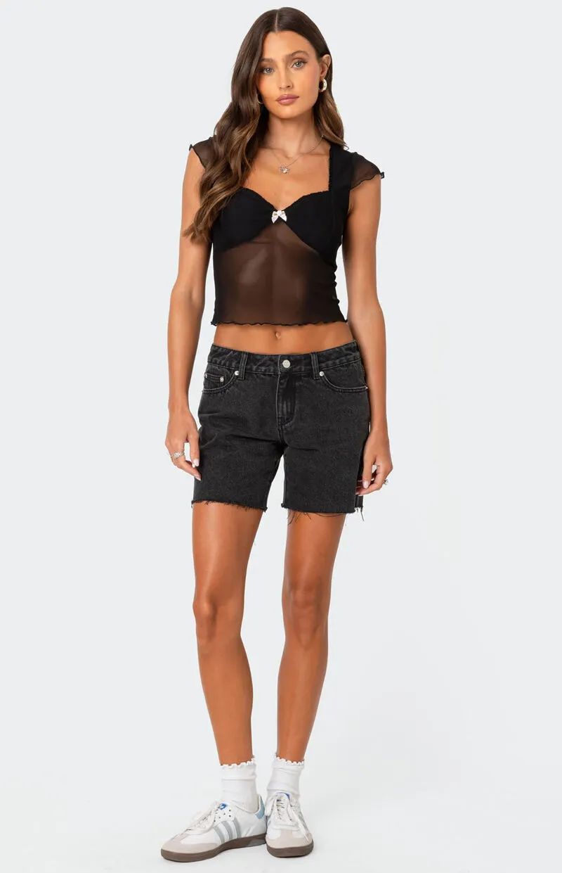 Edikted Tomboy Low Rise Denim Shorts