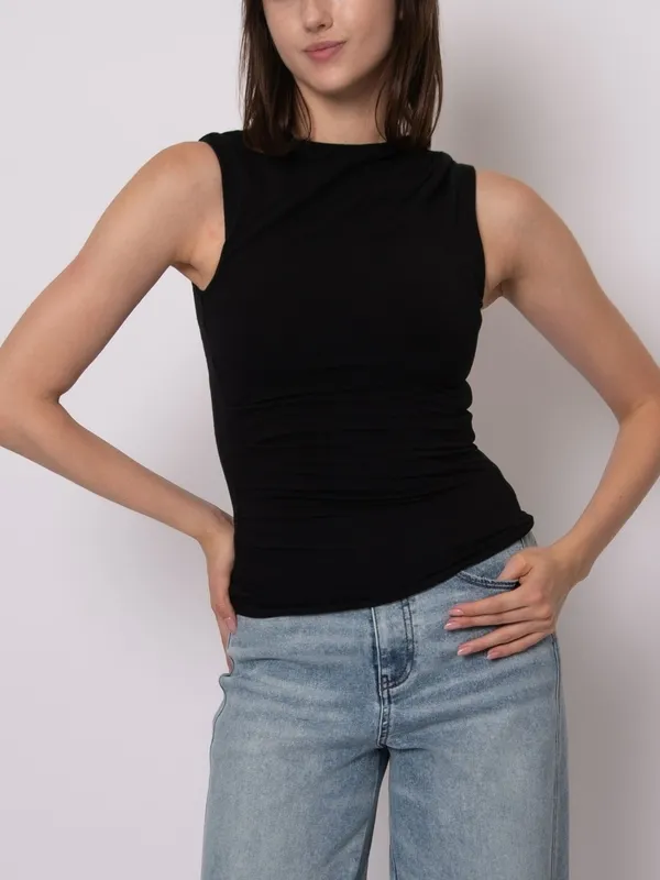 Sleeveless Draped Neckline Top