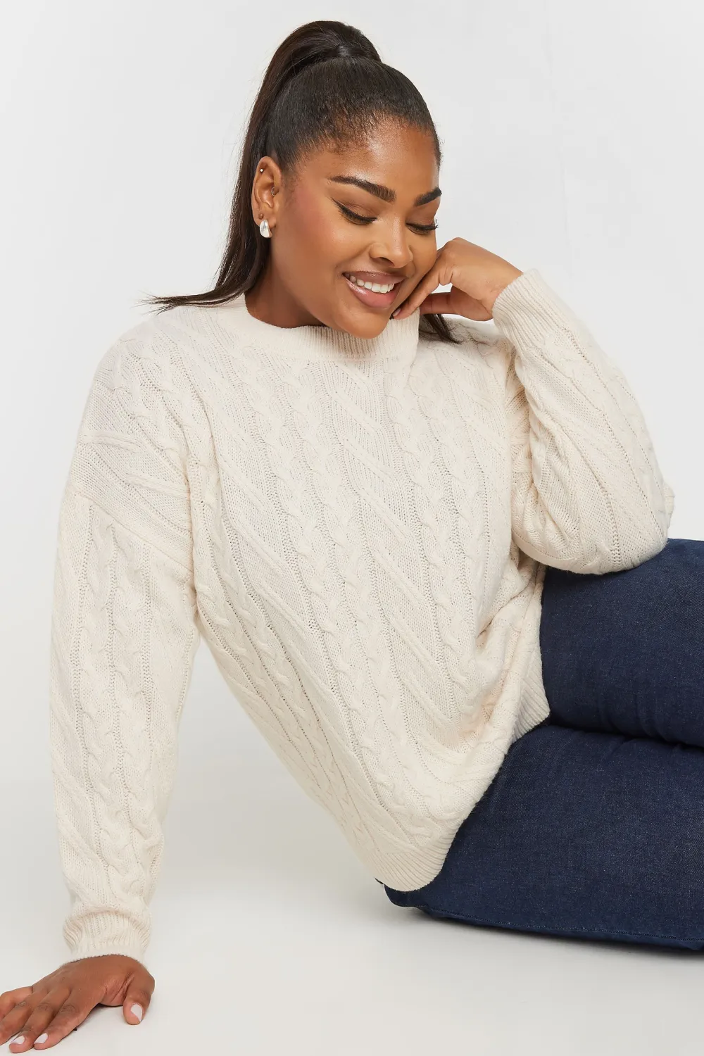 YOURS Curve White Cable Knitted Jumper
