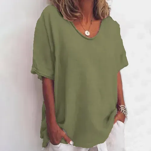 Solid color V-neck short-sleeved plus size women's T-shirt