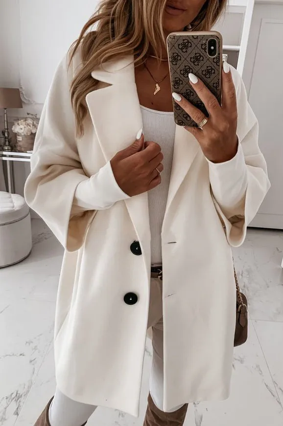 Solid Lapel 3/4 Sleeve Coat