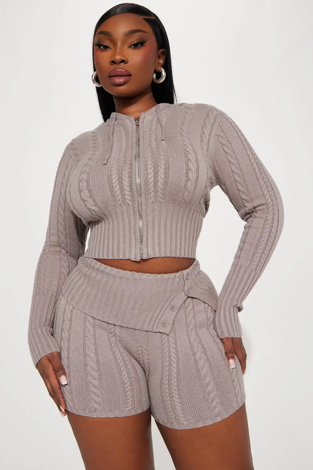 Soft Energy Sweater Short Set - Stone