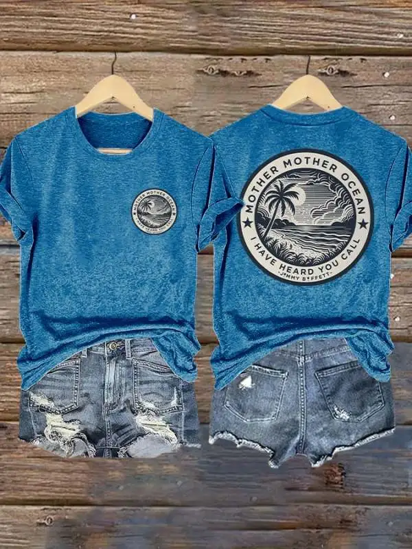 Retro Mother, Mother Ocean, I Have Heard You Call Print T-Shirt