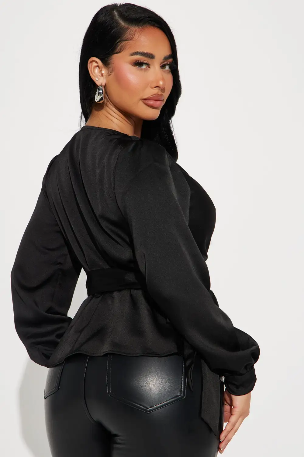 Lydia Satin Blouse Top - Black