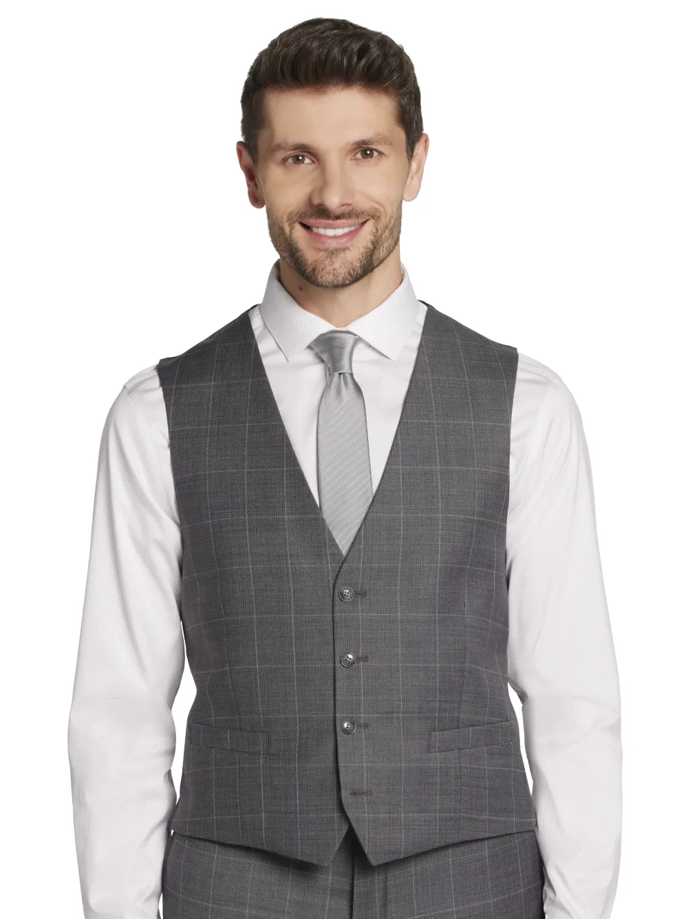 Calvin Klein Slim Fit Wool Blend Windowpane Suit Vest