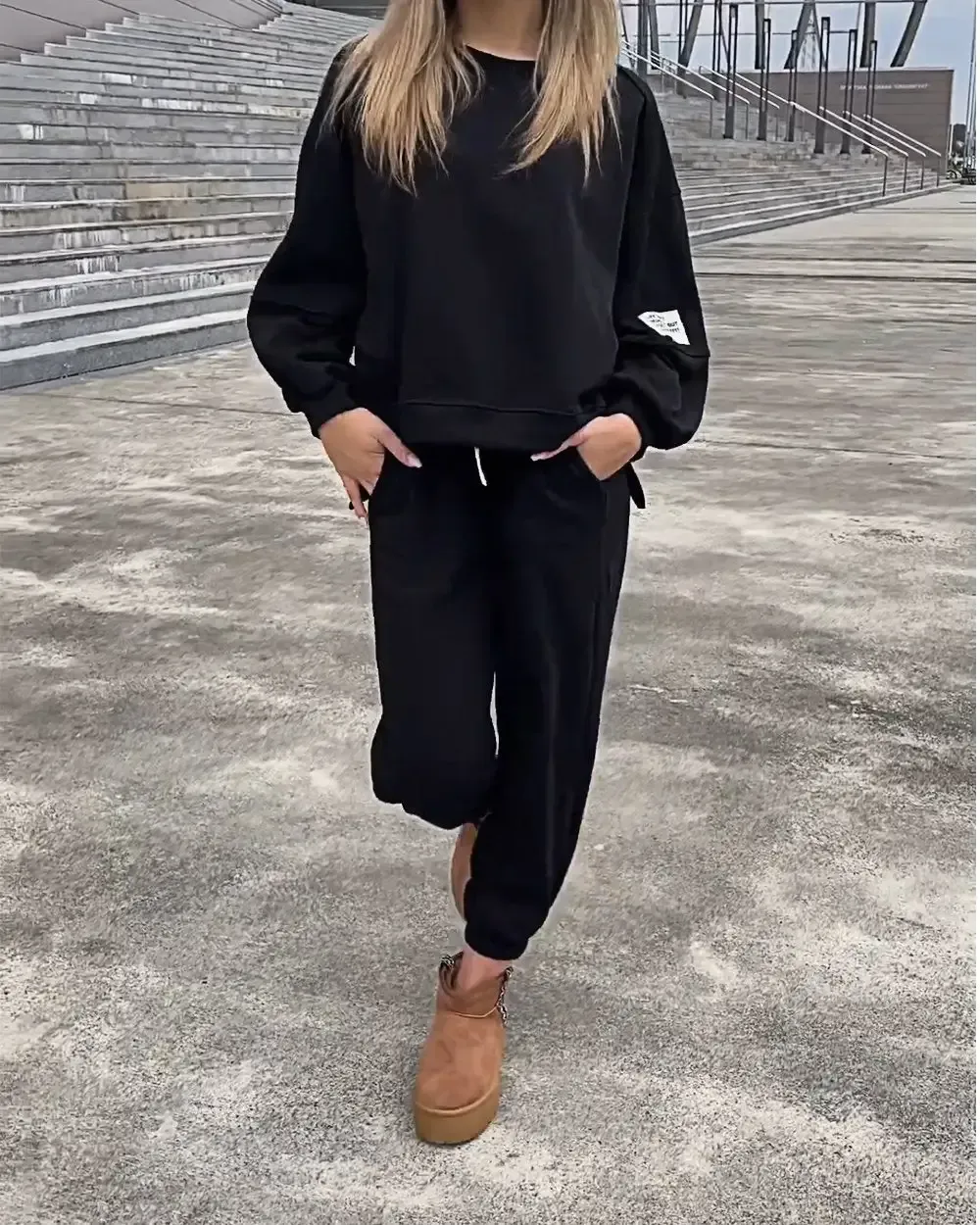Women's Two-piece Solid Color Loose Sweatshirt Suit
