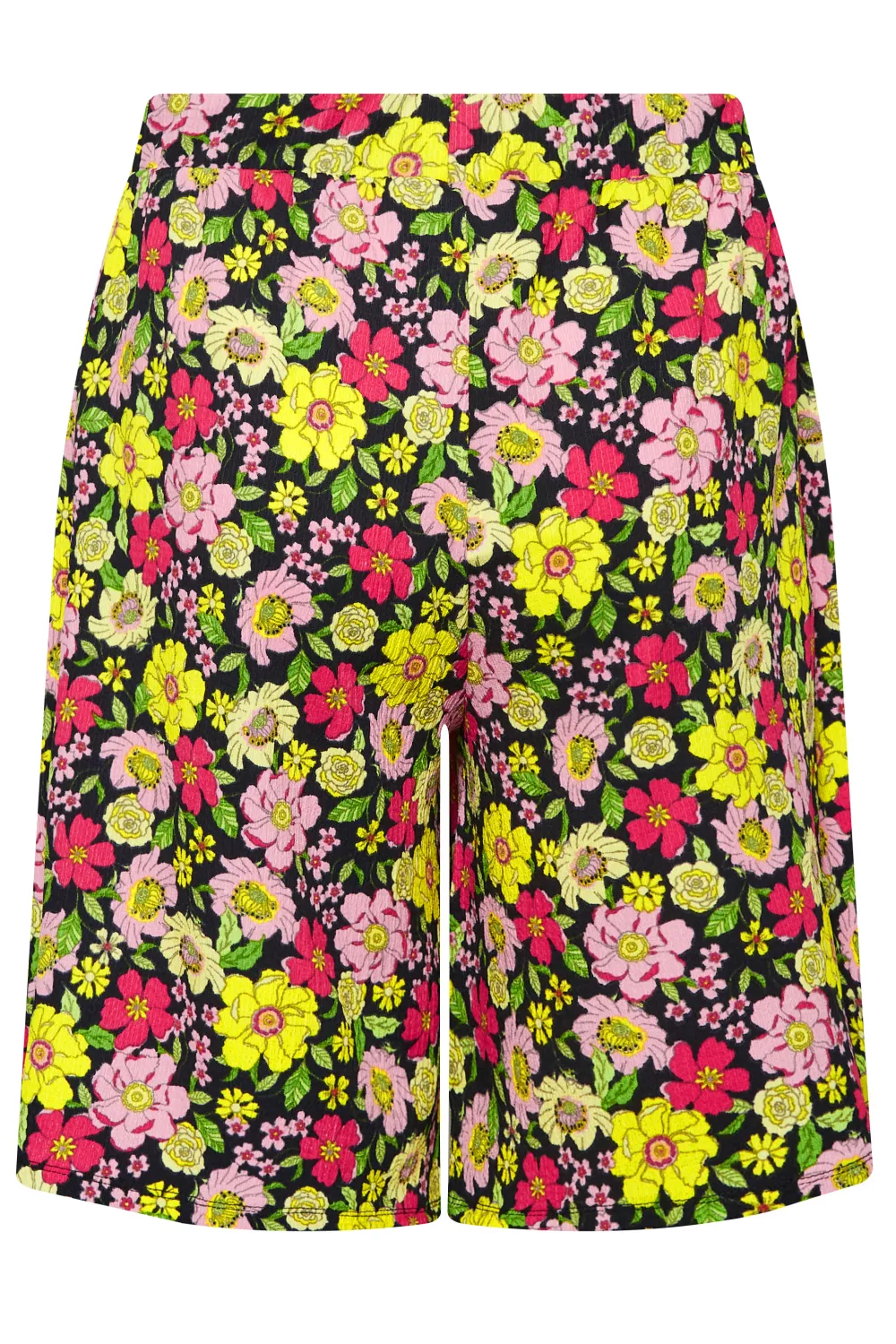 YOURS Curve Black & Yellow Floral Print Pull On Shorts