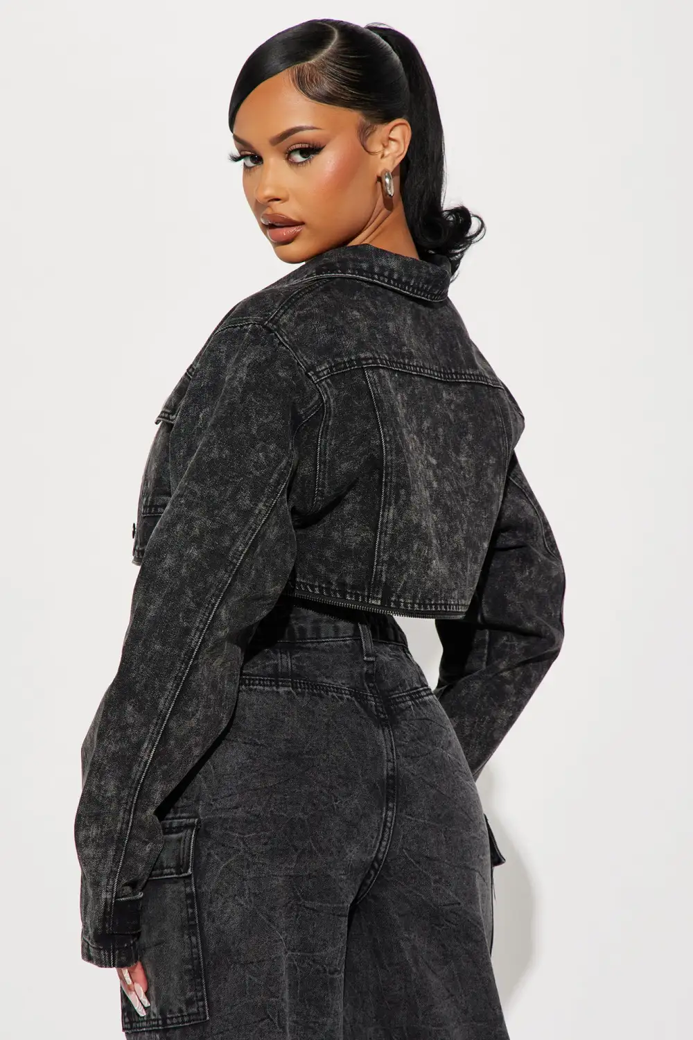 Switch It Up Convertible Zip Denim Jacket - Black Wash