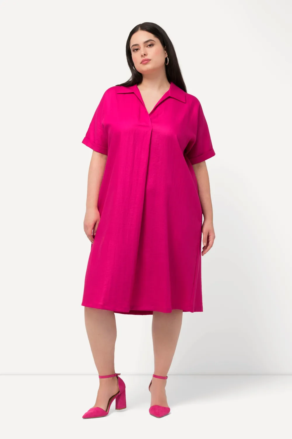 Minikleid Oversized Hemdkragen V-Ausschnitt Halbarm