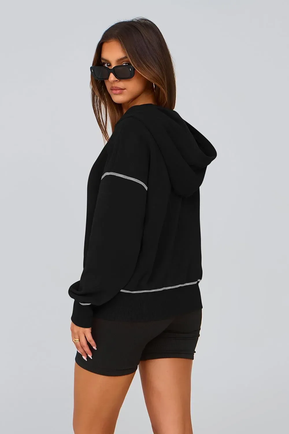Women's Hooded Sweatshirts Long Sleeve Half Zip Cropped Hoodie Pullover Winter Fashion Clothes