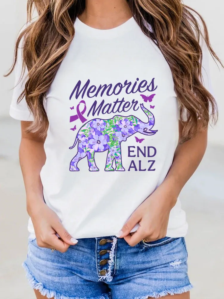 Women Alzheimer Awareness Print V-Round T-Shirt