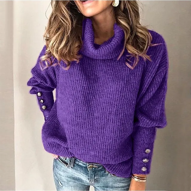 Women's Sweatshirt Sweater Pullover Basic Pinck Black White Solid Color Street Casual Pile Neck Long Sleeve Top Micro-elastic Fall & Winter
