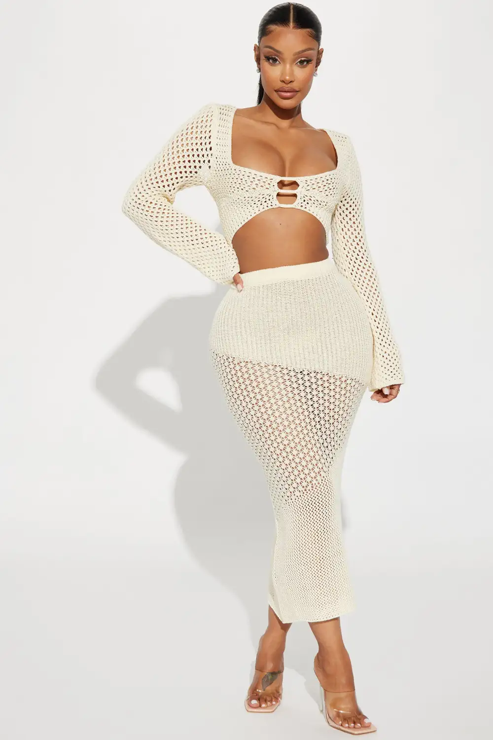 Malibu Babe Crochet Skirt Set - Cream