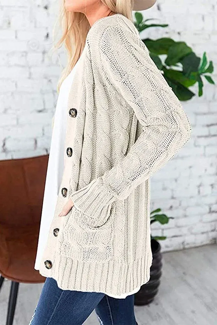 Knitted Solid Color Button Down Chunky Outwear Cardigan