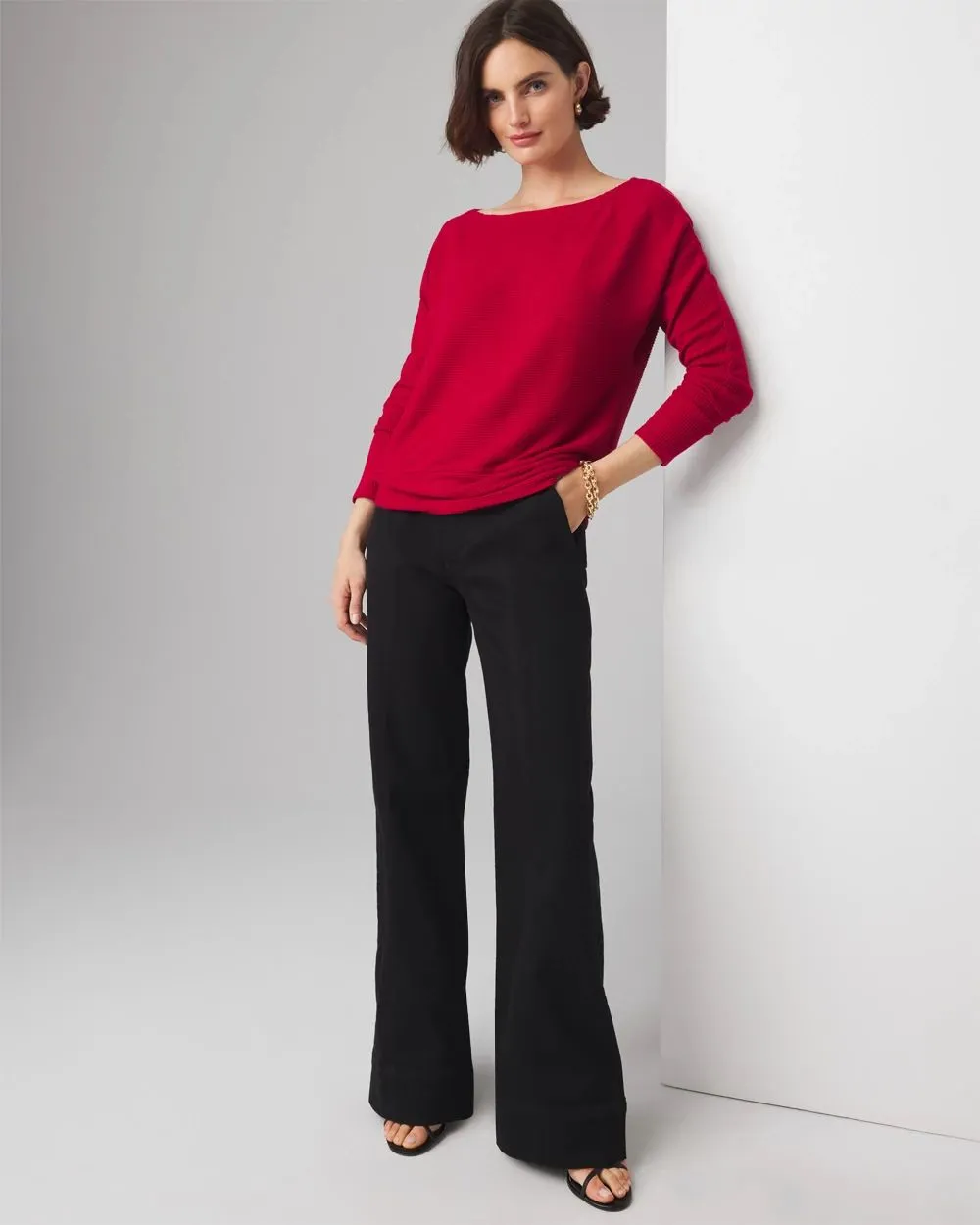 Off-The-Shoulder Ribbed Snit Pullover