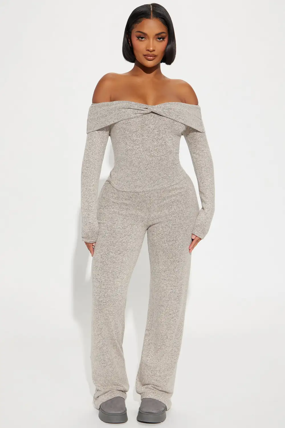 Bella Brushed Knit Pant Set - Oatmeal