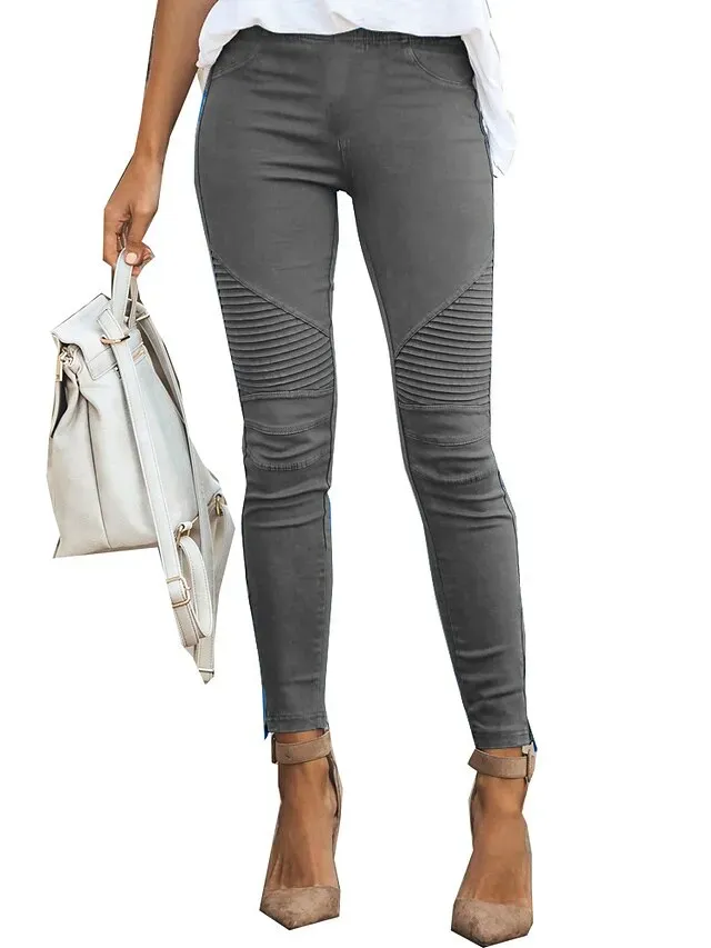 Women's Normal Skinny Slacks Simple Classic Style Basic Full Length High Waist Simple Classic Comfort Casual Daily Light Yellow Wine ArmyGreen Black Regular Fit