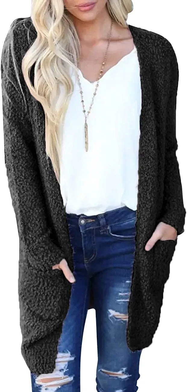 Women's Long Sleeve Soft Chunky Knit Sweater Open Front Cardigans Outwear Coat