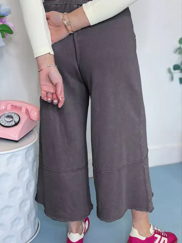Flower Patch Mineral Washed Terry Knit Cropped Wide Leg Pants