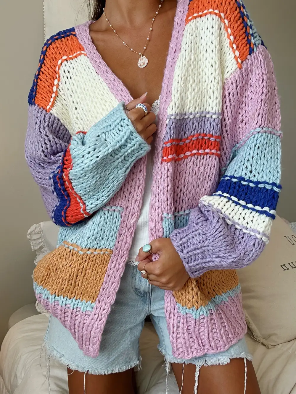 BRIGHT MULTI COLORED STRIPED CARDIGAN