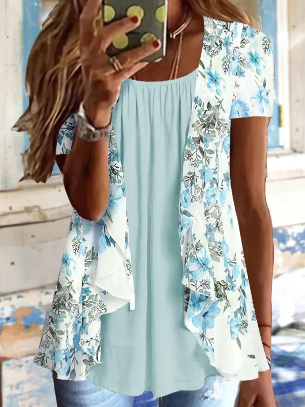 Crew Neck Floral Casual Fit Tunic Tops