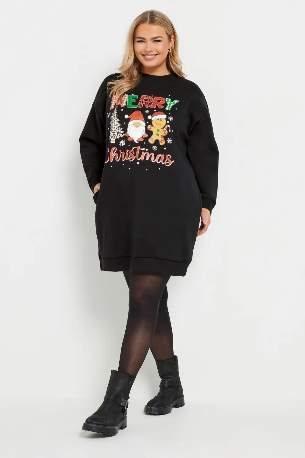 YOURS Curve Black 'Merry Christmas' Heart Embellished Sweatshirt Dress