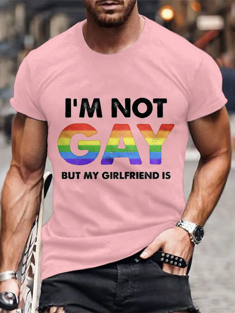 Men'S I'M Not Gay But My Girlfriend Is Print T-Shirt