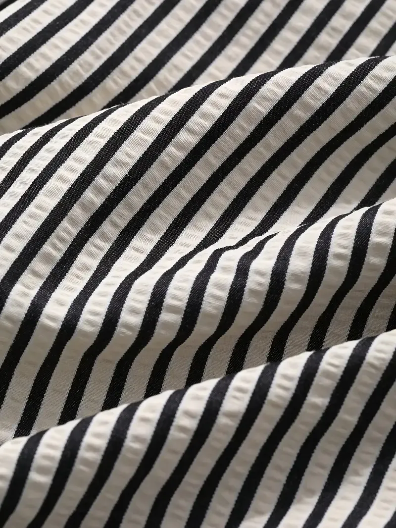 Women's Striped Wide Leg Pants with Elastic Waist - Casual Polyester, Machine Washable, High-Contrast Vertical Stripes, Comfortable All-Season Wear