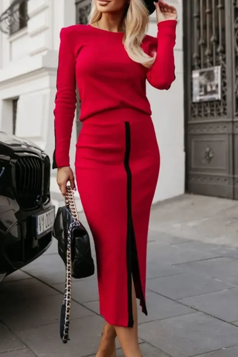 Women's Casual Colorblocked Split Skirt Two-Piece Set