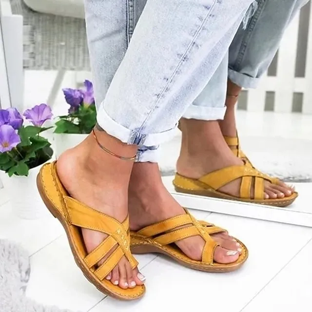 Women's Sandals Wedge Sandals Orthopedic Sandals Gladiator Sandals Roman Sandals Outdoor Daily Walking Wedge Sandals Summer Flat Heel Open Toe Vintage Classic Casual Microfiber PU Loafer Solid Color