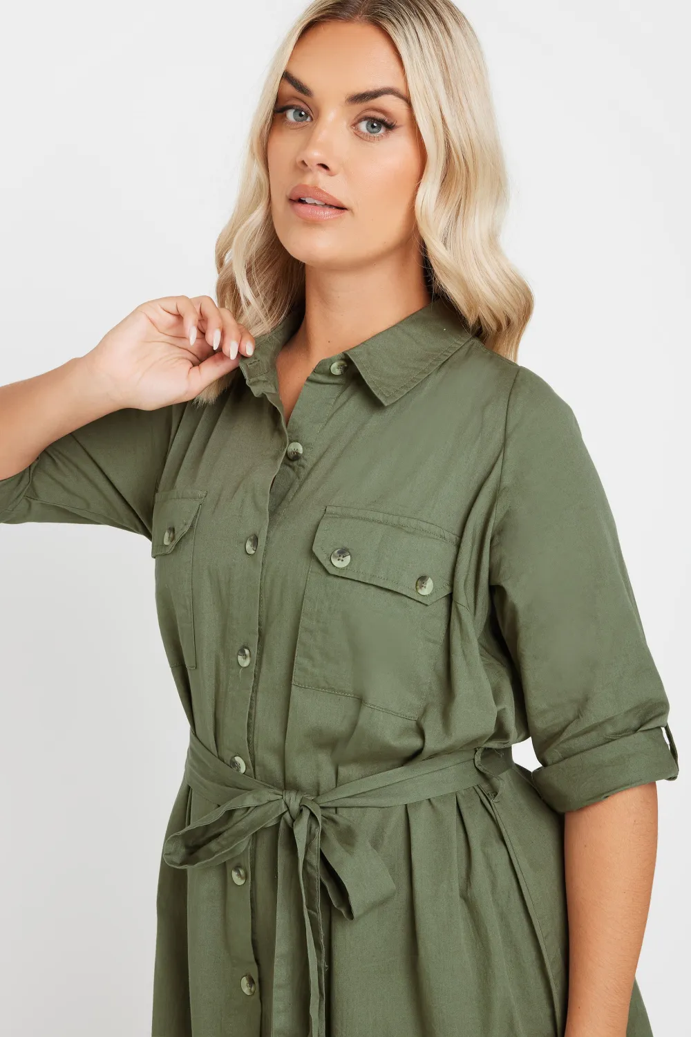 YOURS Curve Khaki Green Utility Shirt Dress