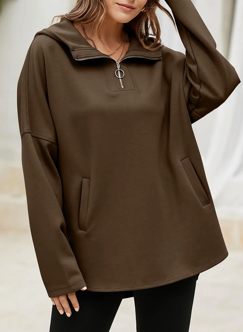 Women's Oversized Hoodies Casual Long Sleeve Half Zipper Pocket Sweatshirt Pullover Tops