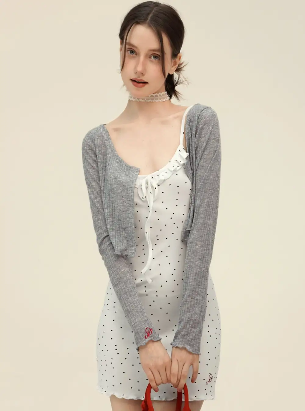 Retro Cardigan With Slim Slip Dress Set-Up