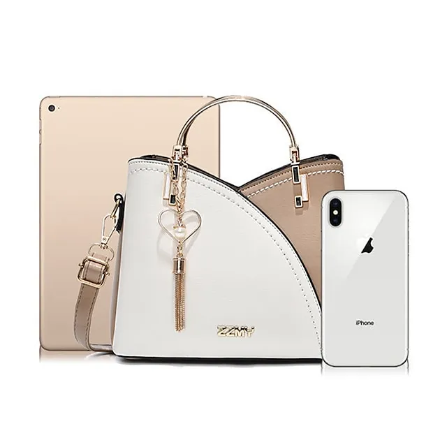 Women's Handbag Crossbody Bag Shoulder Bag PU Leather Office Shopping Daily Pendant Tassel Zipper Adjustable Solid Color Color Block Black / Red White / Green Wine red and white