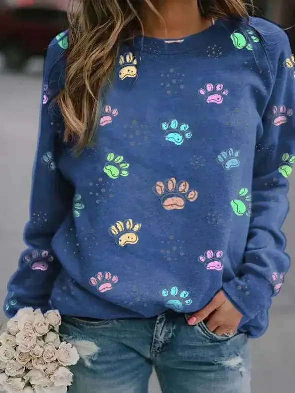 Women's T-Shirts Animal Paw Print Long Sleeve T-Shirt(⚡Clearance Sale)