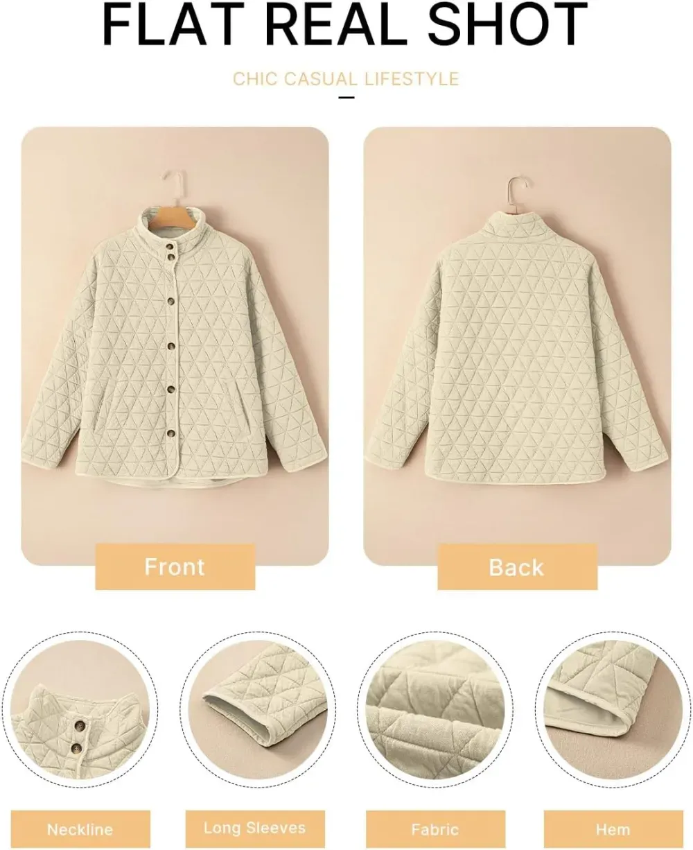 Women's Lightweight Diamond Quilted Jacket Casual Winter Open Front Button Down Puffer Coat Outwear Cardigan