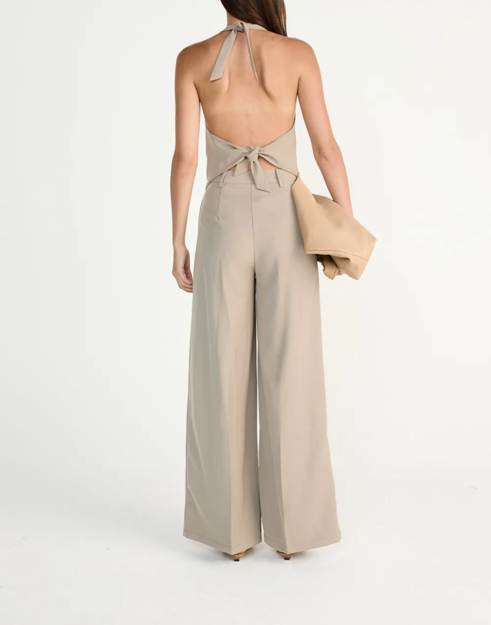 Floor-Length Draped Wide-Leg Trousers