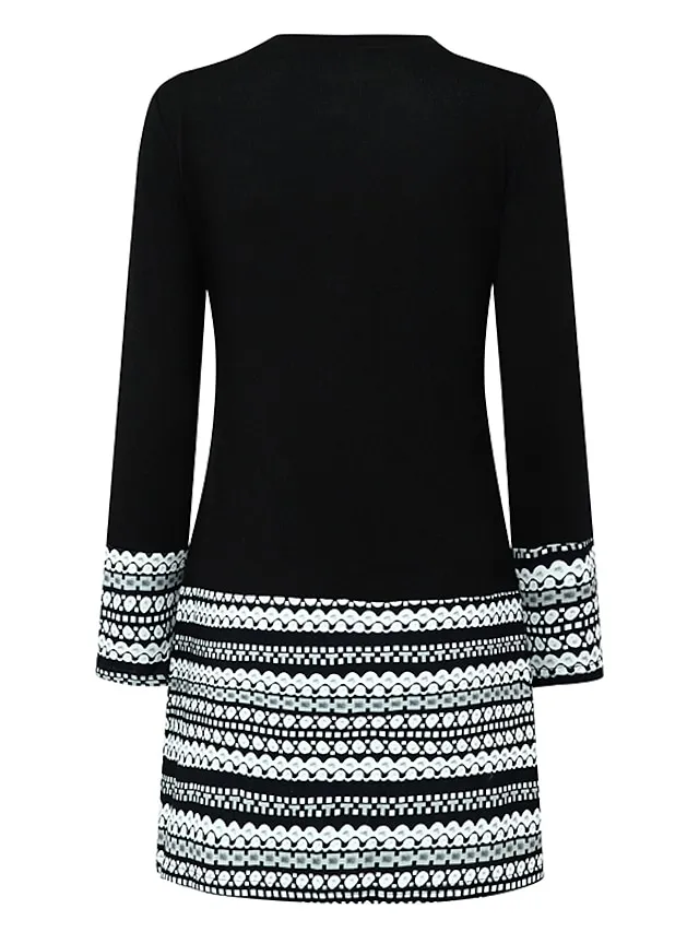 Women‘s Casual Dress Shift Dress Short Mini Dress White Black Gray Wine Long Sleeve Polka Dot Color Block Geometric Print Fall Winter Crew Neck Casual Modern 2023 S M L XL XXL 3XL