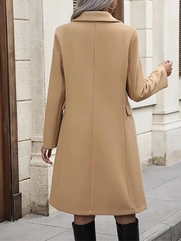 Women's Winter Coat Long Overcoat Double Breasted Lapel Trench Coat Thermal Warm Windproof Jacket Fall Casual Street Outerwear Long Sleeve Fall Winter Black Khaki