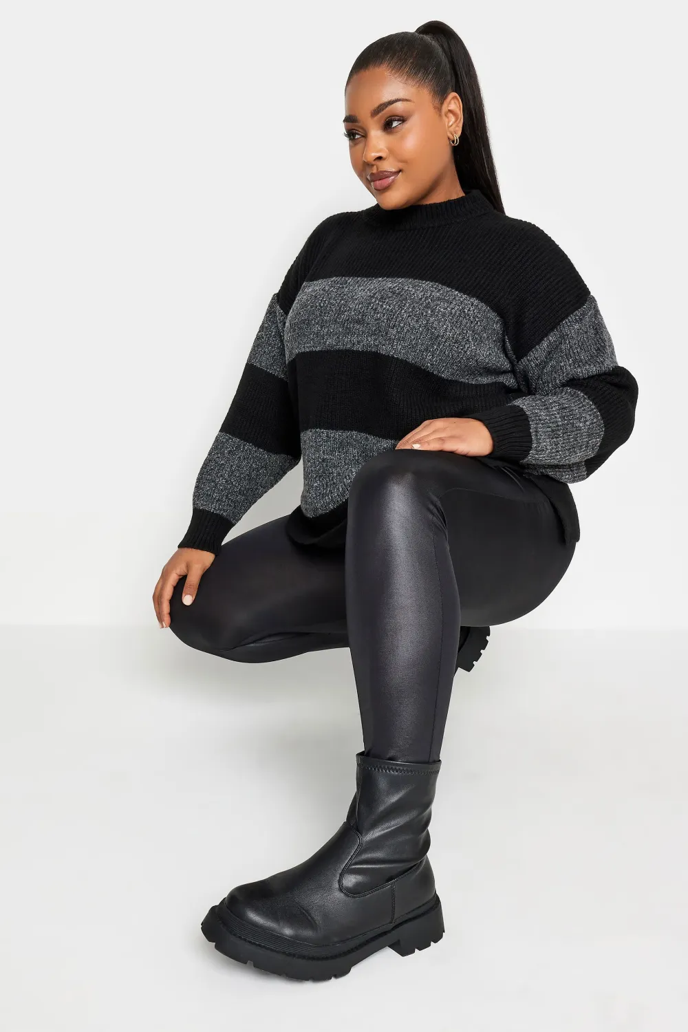 YOURS Curve Black Wet Look Stretch Leggings